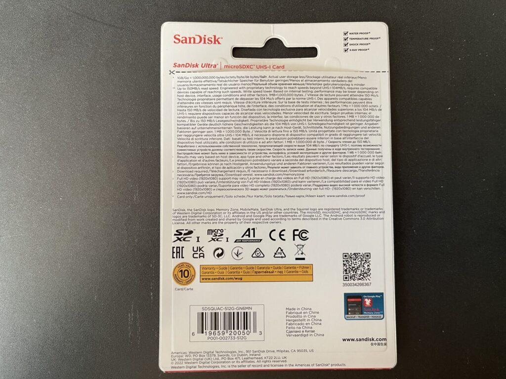 SanDiskのmicroSDXCカード512GB
